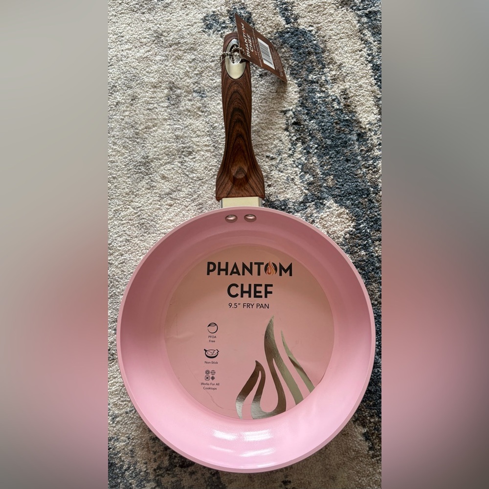 Pink Fry Pan with Wood Handle